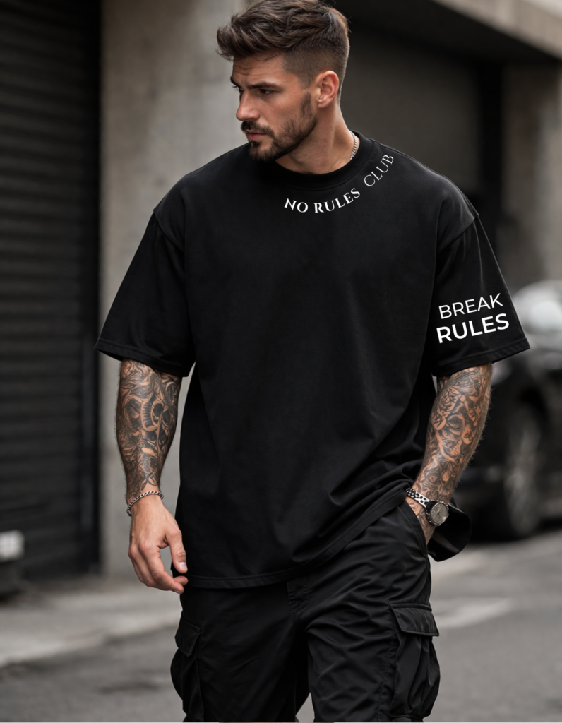 no rules club black oversized t shirt for men