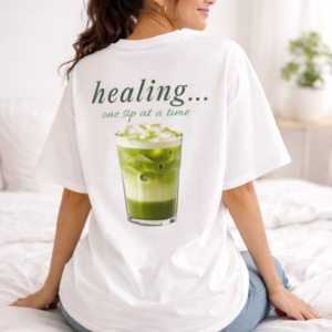 matcha healing white oversized t shirt