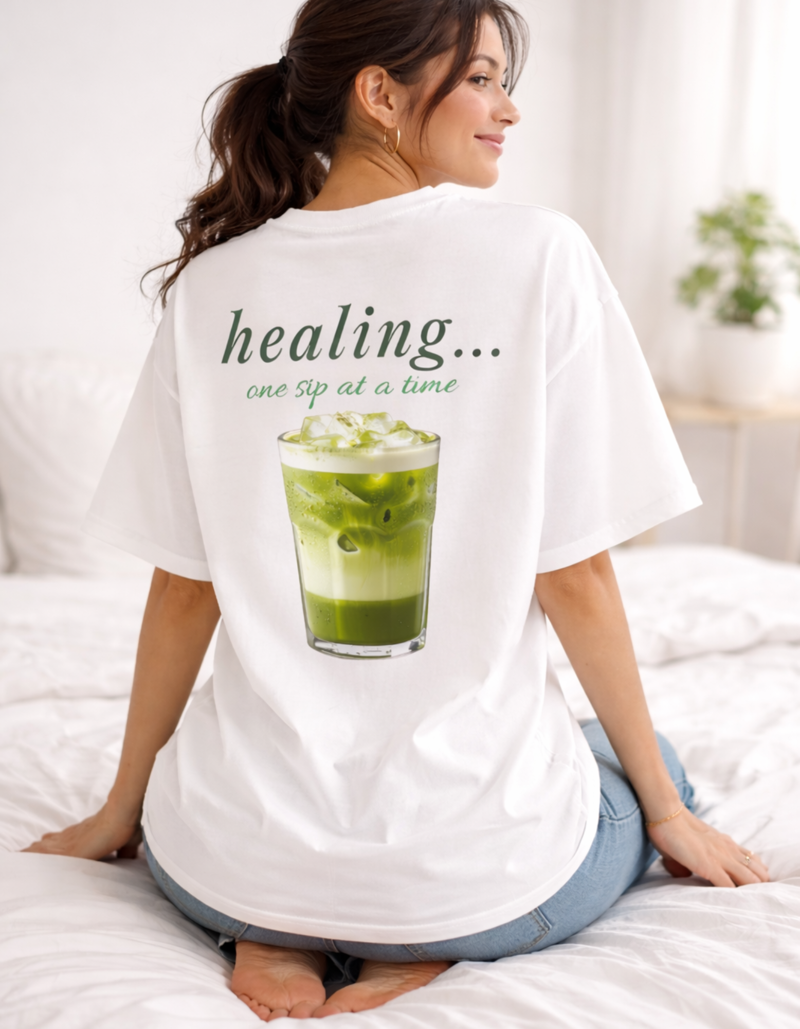 matcha healing white oversized t shirt matcha healing white oversized t shirt