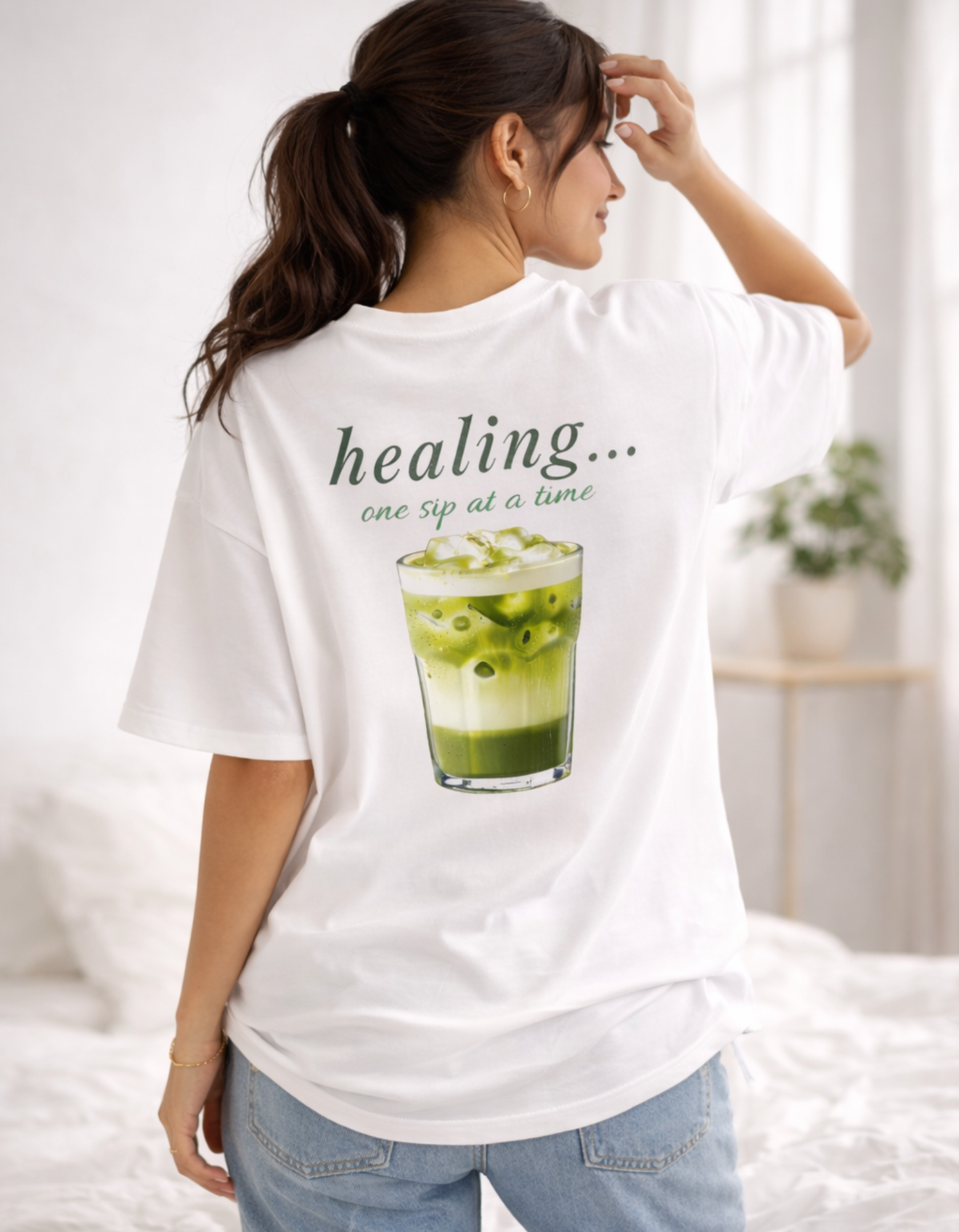matcha healing white oversized t shirt matcha healing white oversized t shirt